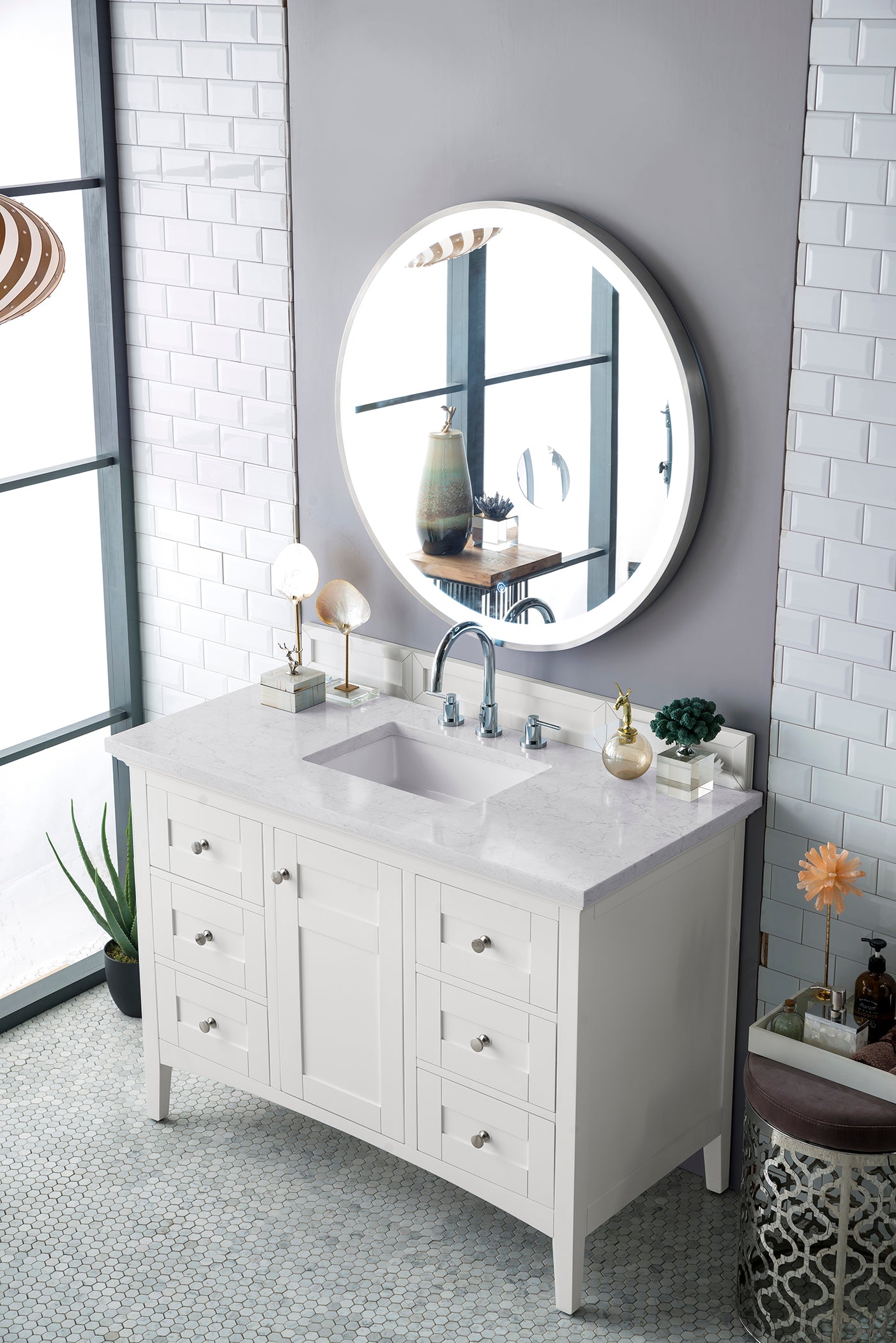 James Martin Palisades 48" Single Vanity in Bright White with 3cm Countertop