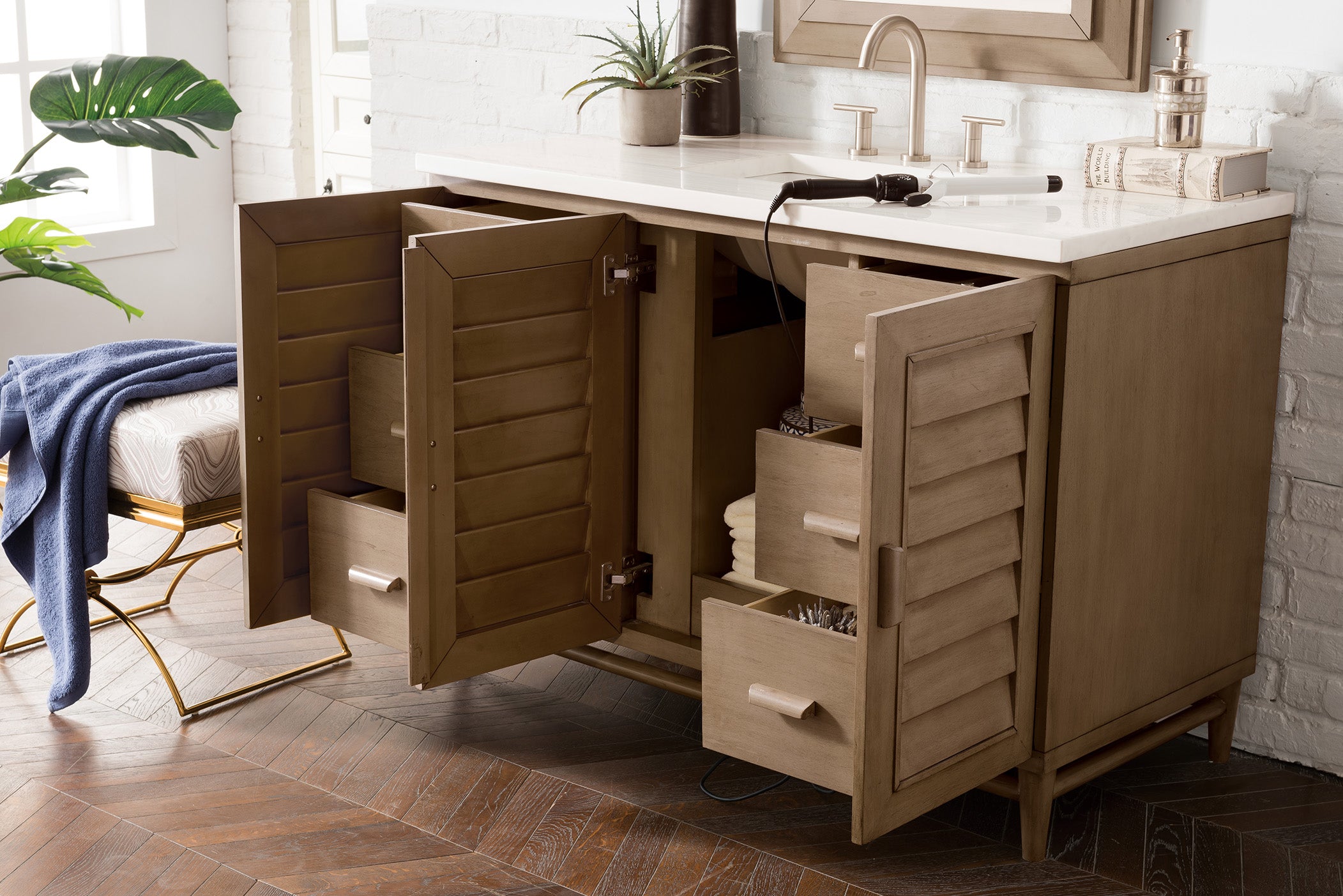James Martin Portland 48" Single Vanity in Whitewashed Walnut with 3cm Countertop