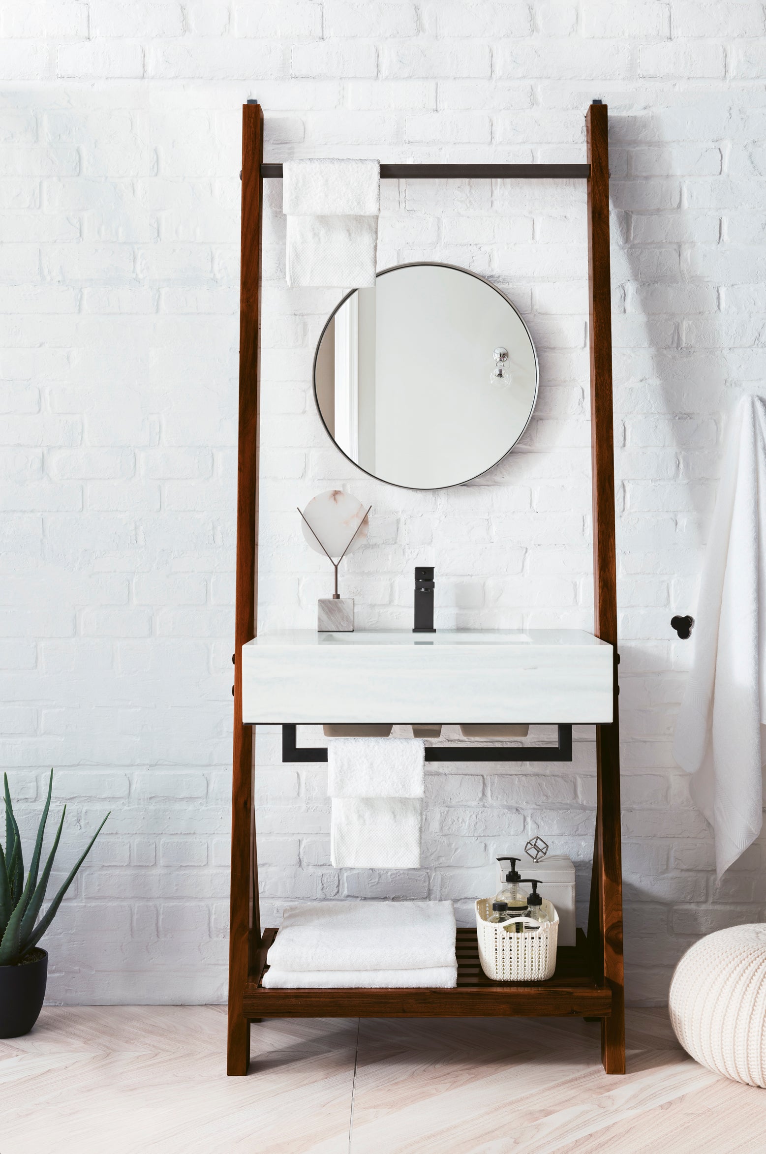 James Martin Lakeside 30" Single Vanity in Mid-Century Walnut with Arctic Fall Solid Surface Top