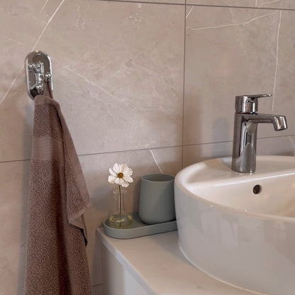 BESLAGSBODEN - Design Triple Hook, Swingable in Polished Chrome Self-adhesive