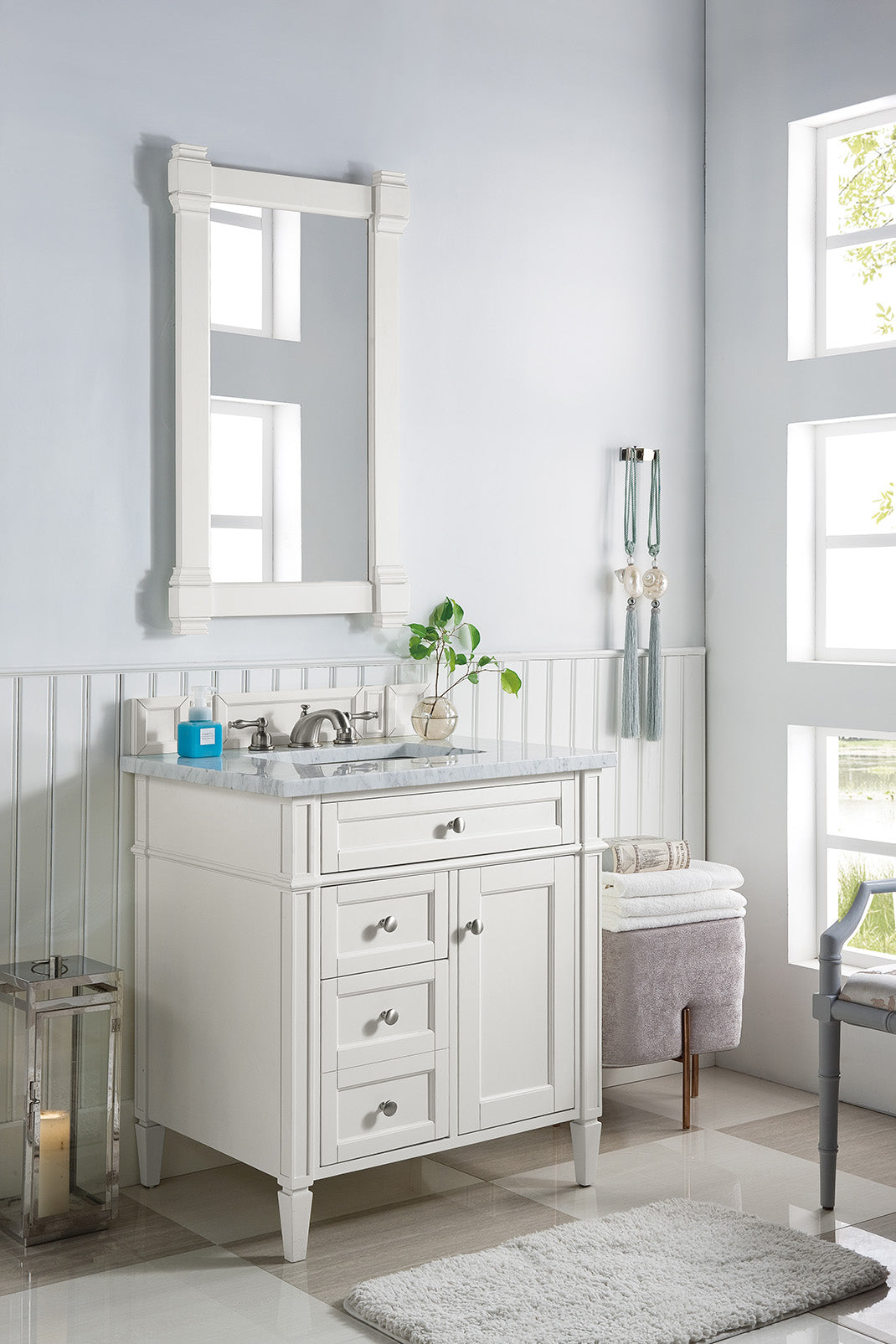 James Martin Brittany 30" Single Vanity in Bright White with 3cm Countertop