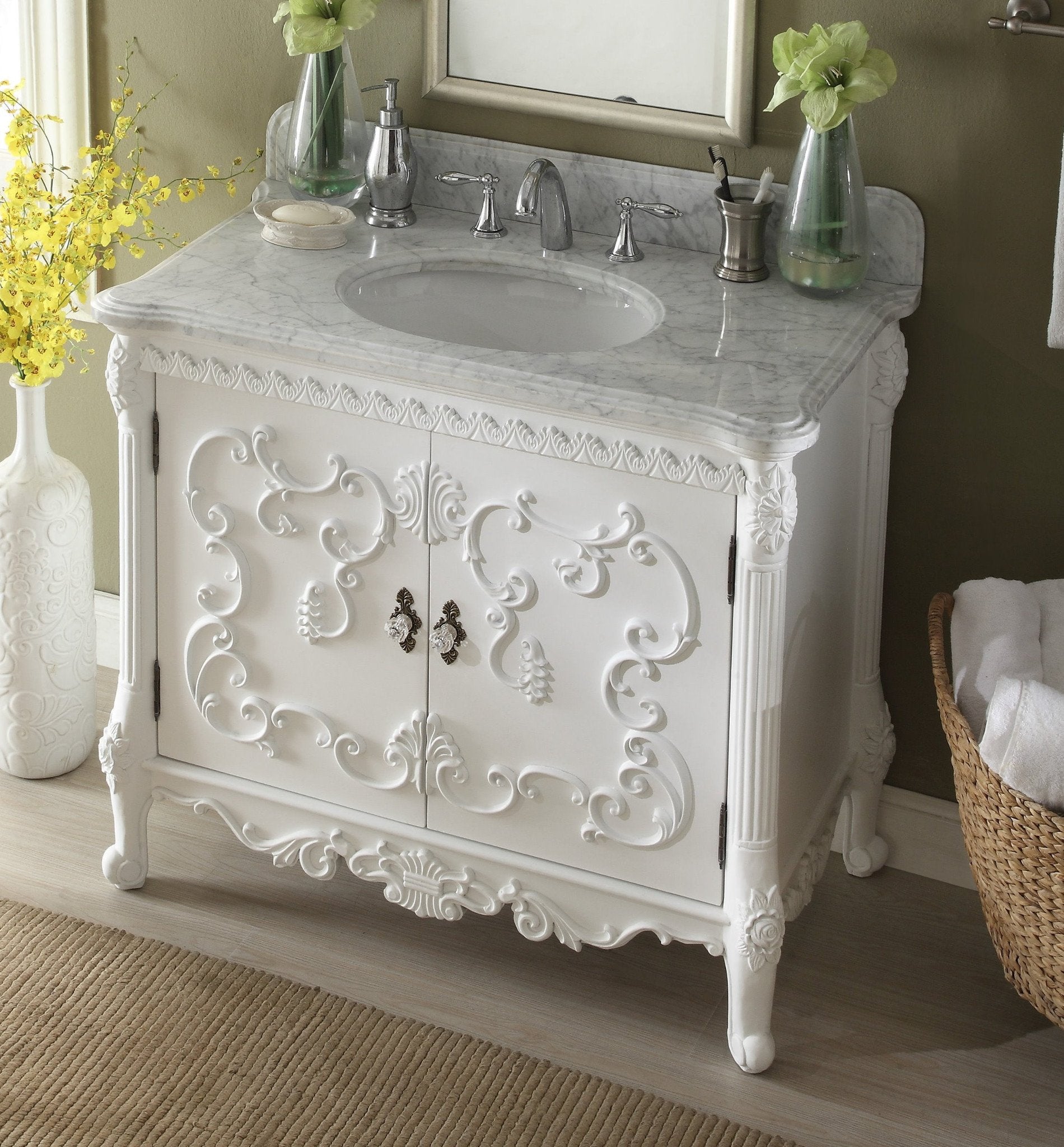 Chans Furniture HF-1091RA 40" Benton Collection Bellissimo Bathroom Vanity with Italian Carrara Marble