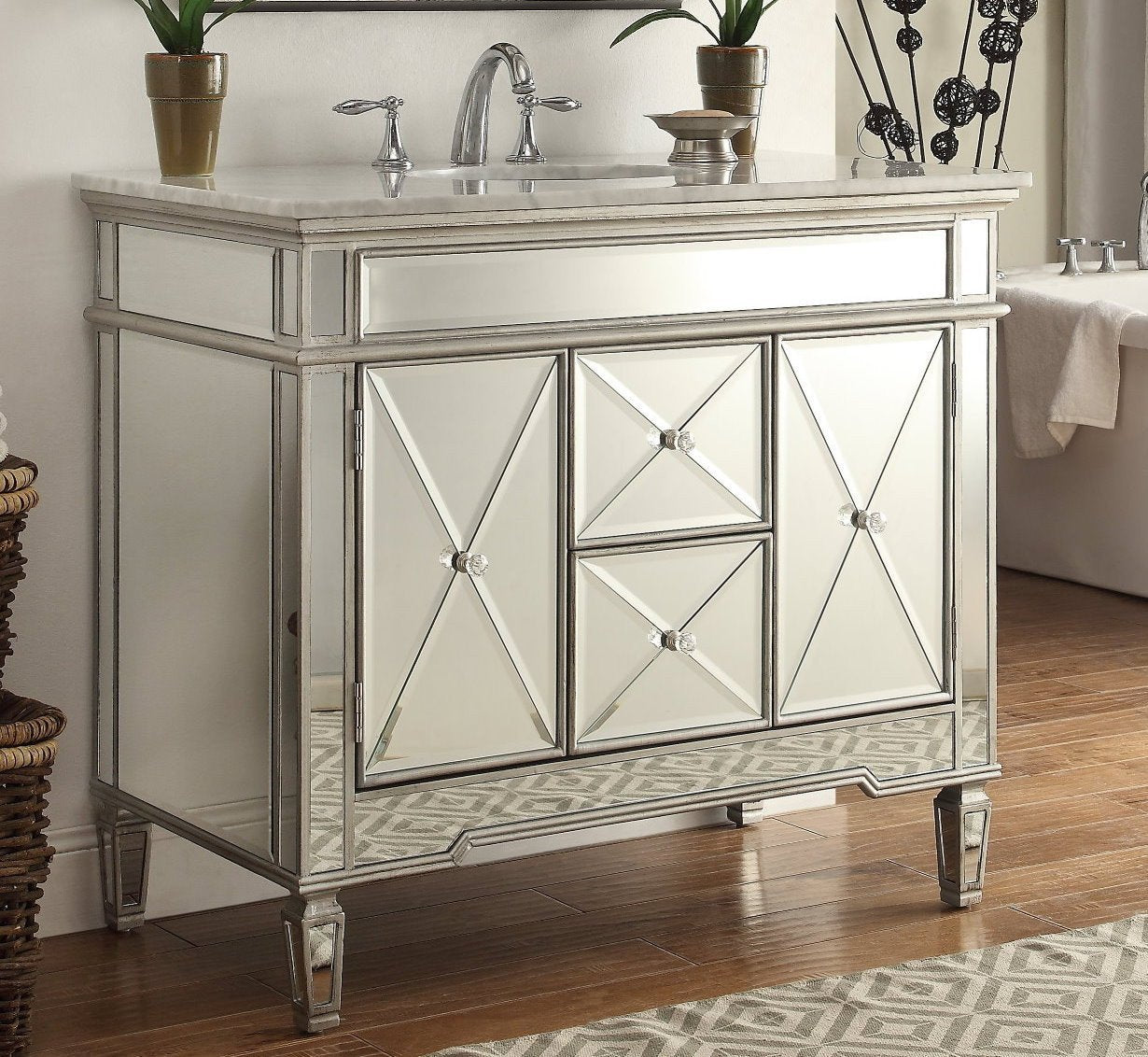 Chans Furniture DH-13Q332 40" Benton Collection Mirrored Style Adelia Single Sink Bathroom Vanity with Carrara Top