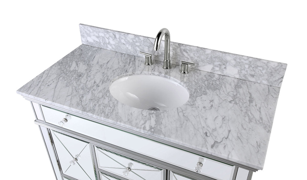Chans Furniture DH-13Q332 40" Benton Collection Mirrored Style Adelia Single Sink Bathroom Vanity with Carrara Top