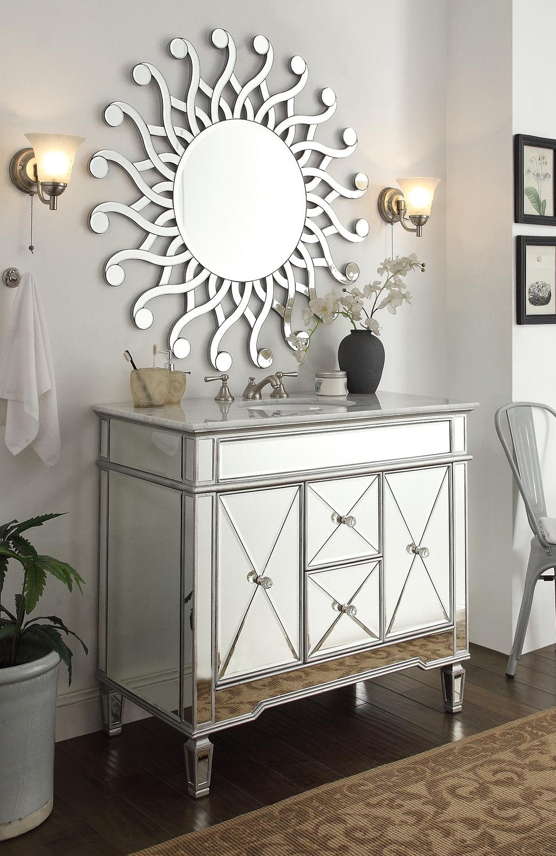 Chans Furniture DH-13Q332 40" Benton Collection Mirrored Style Adelia Single Sink Bathroom Vanity with Carrara Top