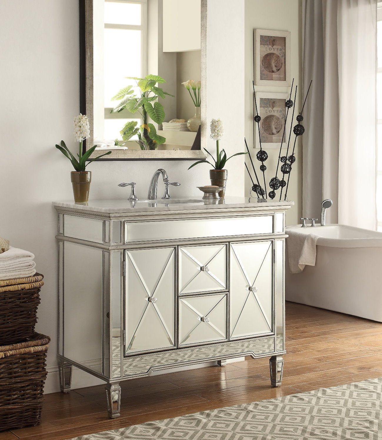 Chans Furniture DH-13Q332 40" Benton Collection Mirrored Style Adelia Single Sink Bathroom Vanity with Carrara Top