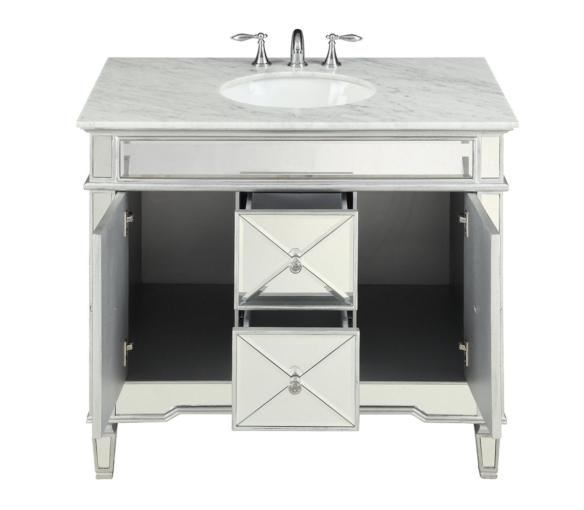 Chans Furniture DH-13Q332 40" Benton Collection Mirrored Style Adelia Single Sink Bathroom Vanity with Carrara Top
