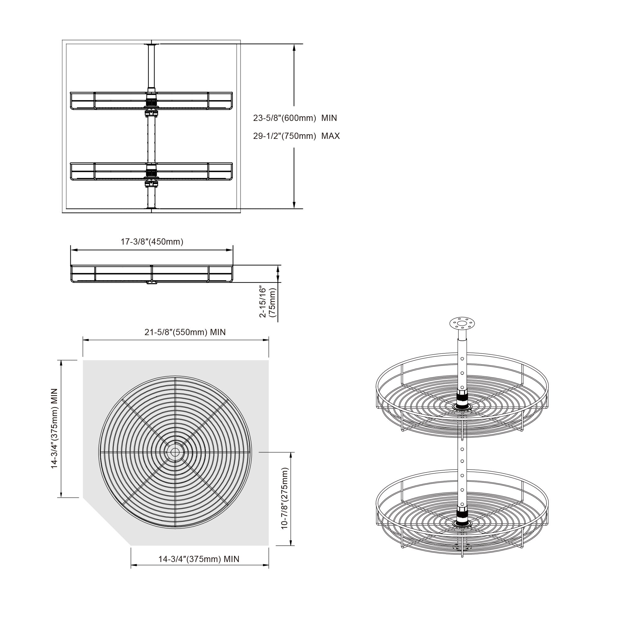 30"H Wall Corner Lazy Susan-4001 360D