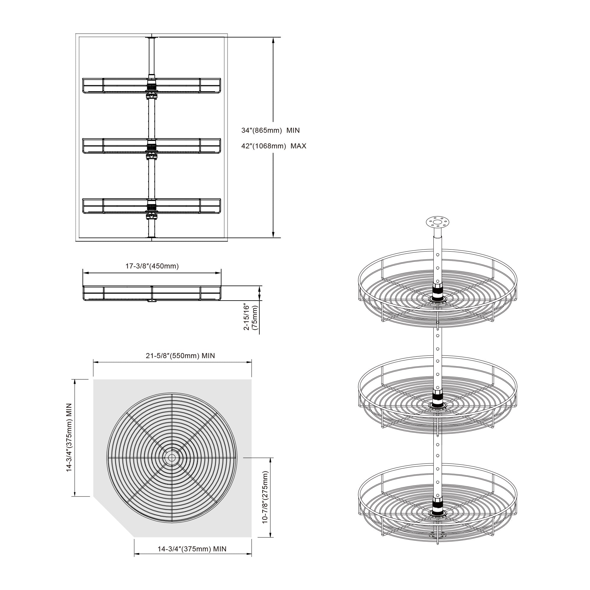 40"H Wall Corner Lazy Susan-4001 360T