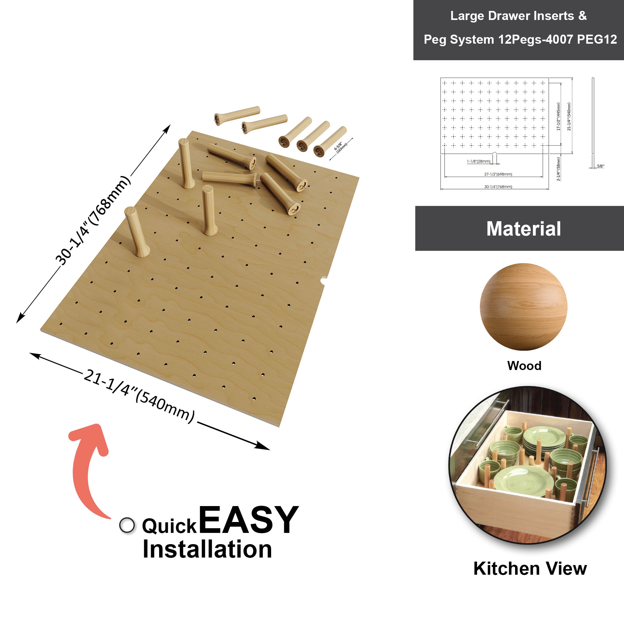 Medium Drawer Inserts & Peg System 12Pegs-4007 PEG12