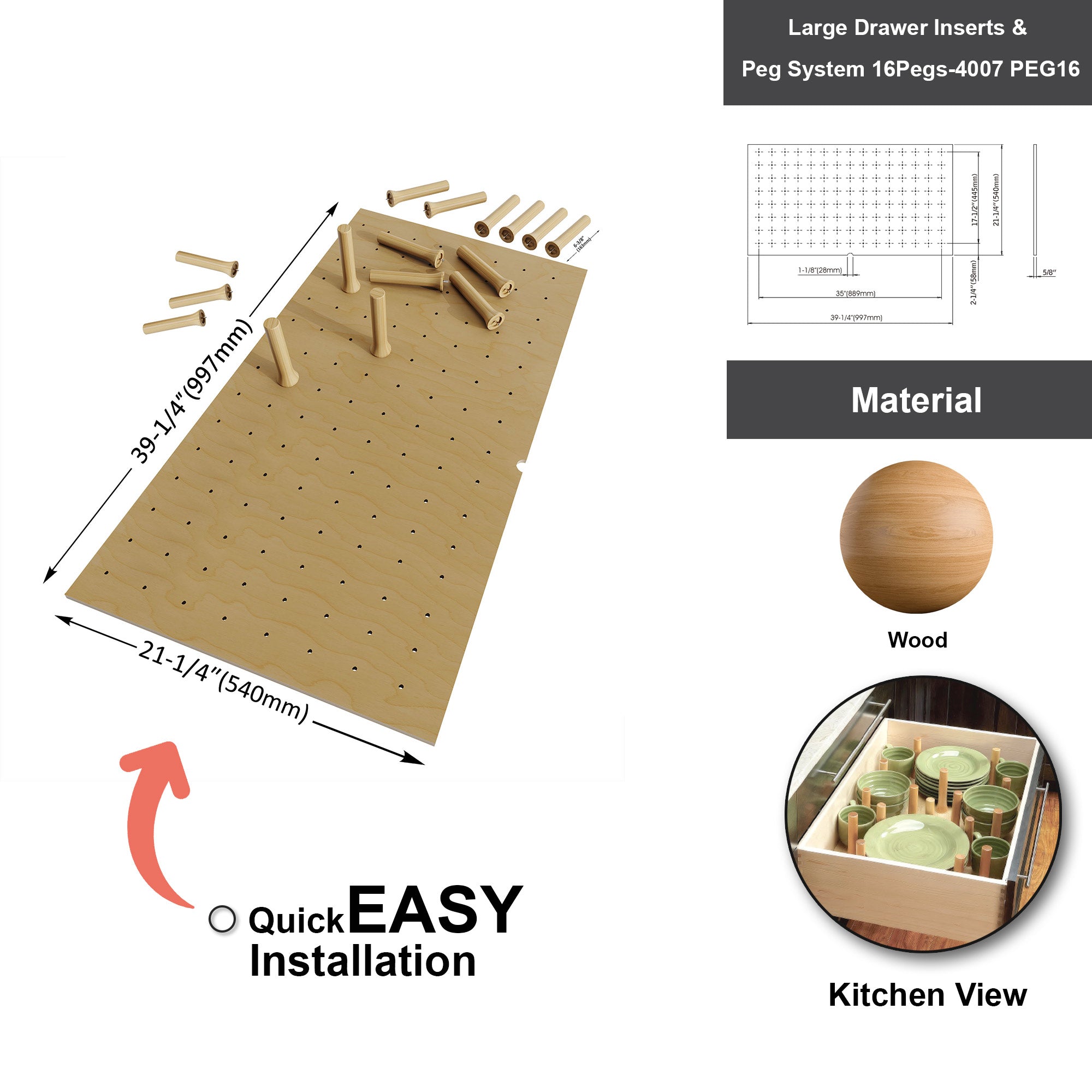 Large Drawer Inserts & Peg System 16Pegs-4007 PEG16