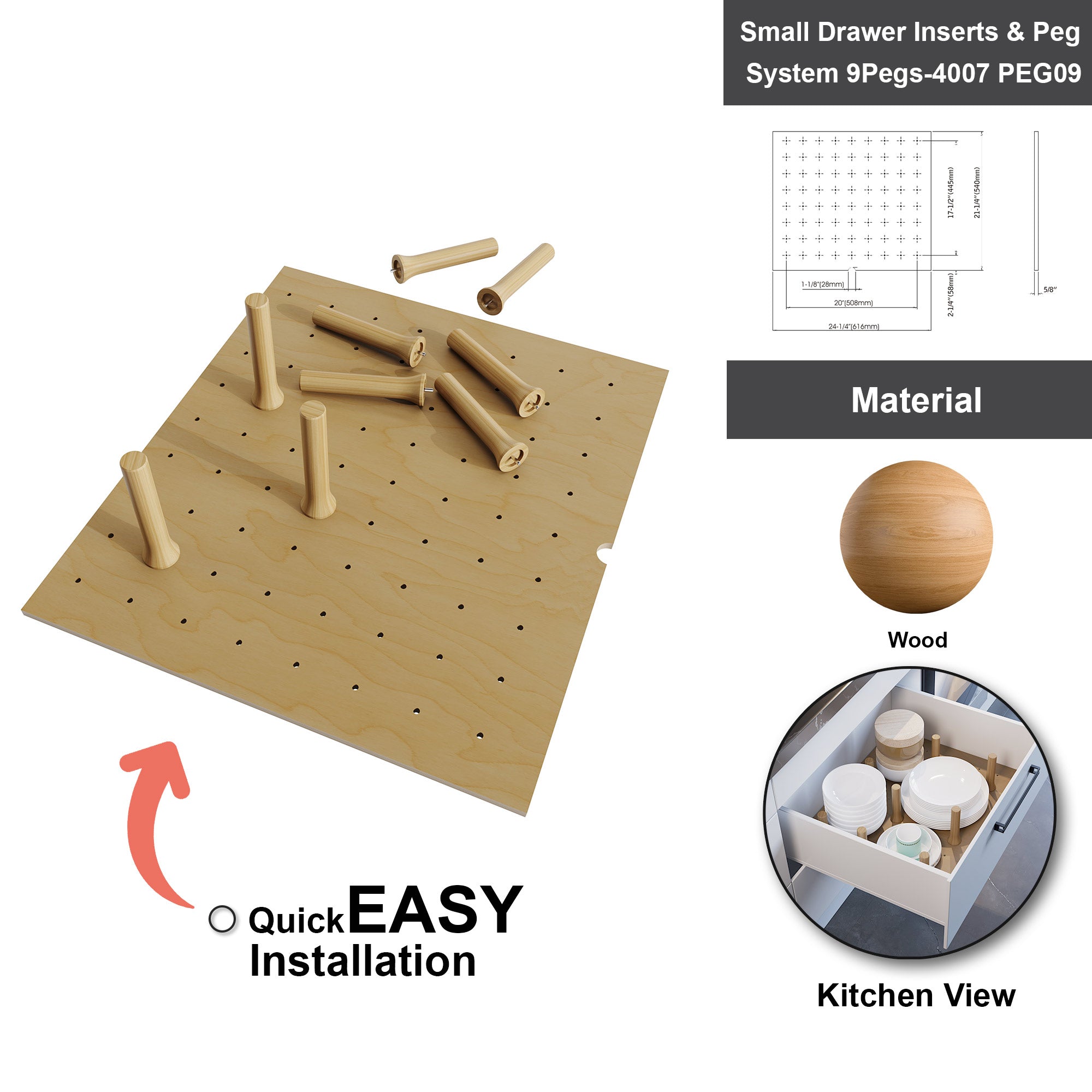 Small Drawer Inserts & Peg System 9Pegs-4007 PEG09