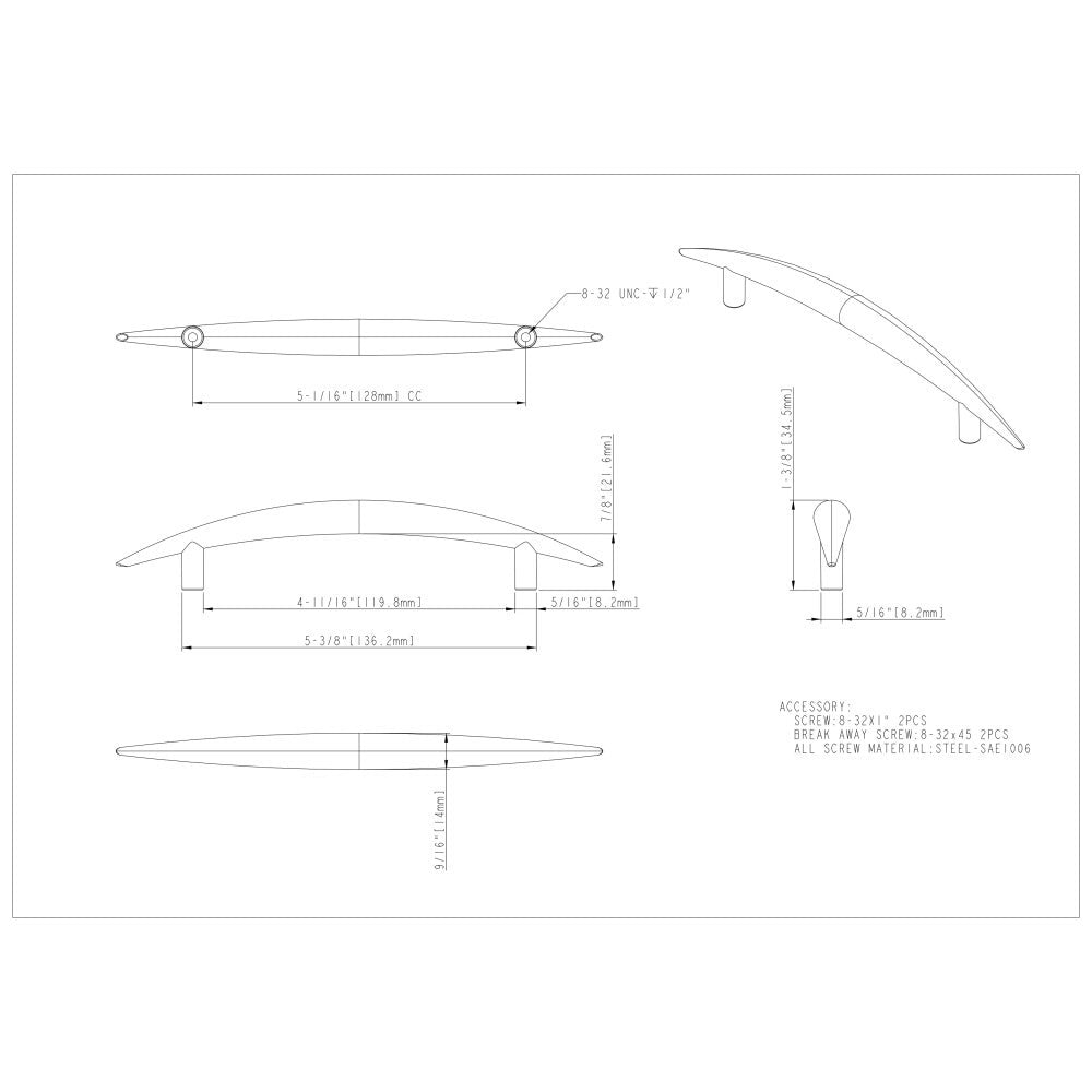 Hardware Resources 128 mm Center-to-Center Satin Nickel Arched Verona Cabinet Pull