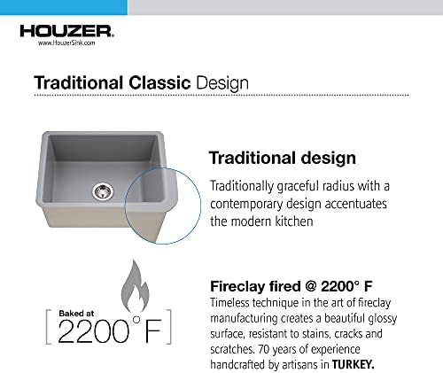 Houzer Platus 26" Fireclay Undermount Single Bowl Kitchen Sink