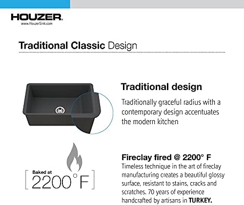 Houzer Platus 32 inch White Fireclay Undermount Single Bowl Kitchen Sink