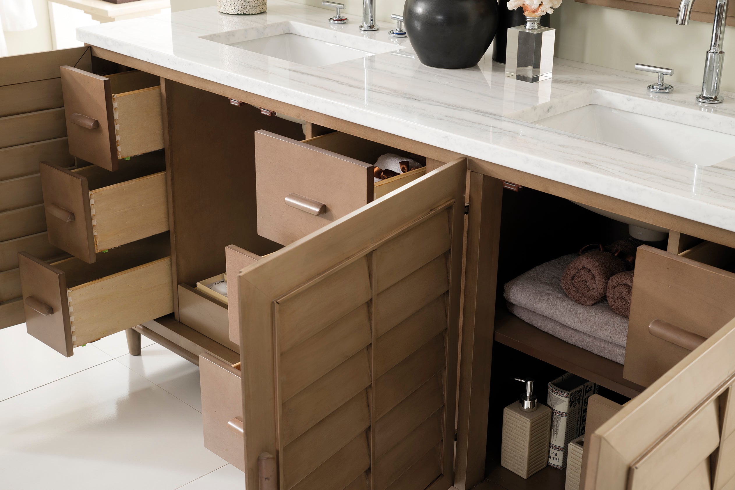 James Martin Portland 72" Double Vanity in Whitewashed Walnut with 3cm Countertop
