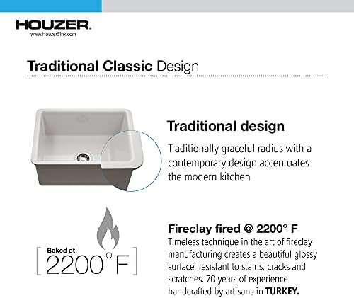 Houzer Platus 26" Fireclay Undermount Single Bowl Kitchen Sink