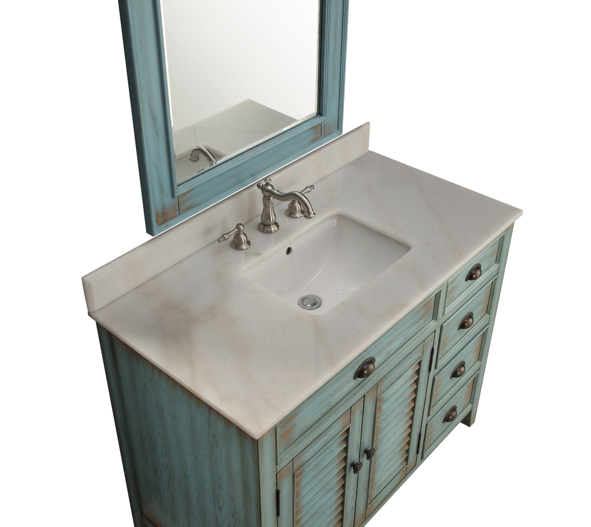 Chans Furniture CF-78888BU 42 Inch Abbeville Farmhouse Style Distressed Blue Bathroom Vanity