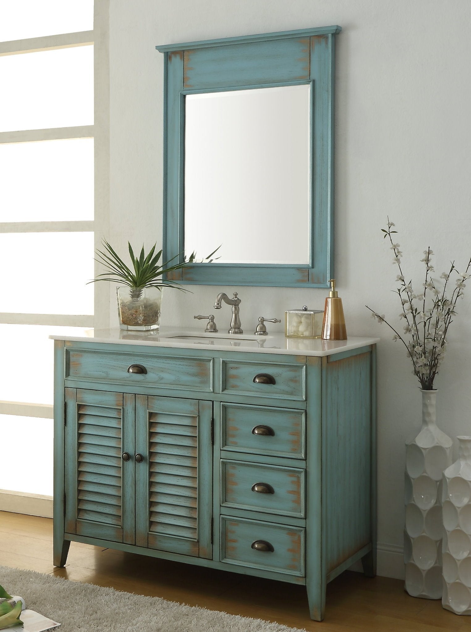 Chans Furniture CF-78888BU 42 Inch Abbeville Farmhouse Style Distressed Blue Bathroom Vanity