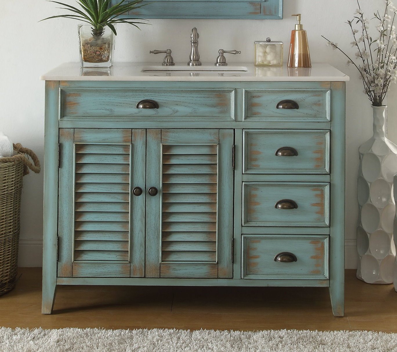 Chans Furniture CF-78888BU 42 Inch Abbeville Farmhouse Style Distressed Blue Bathroom Vanity