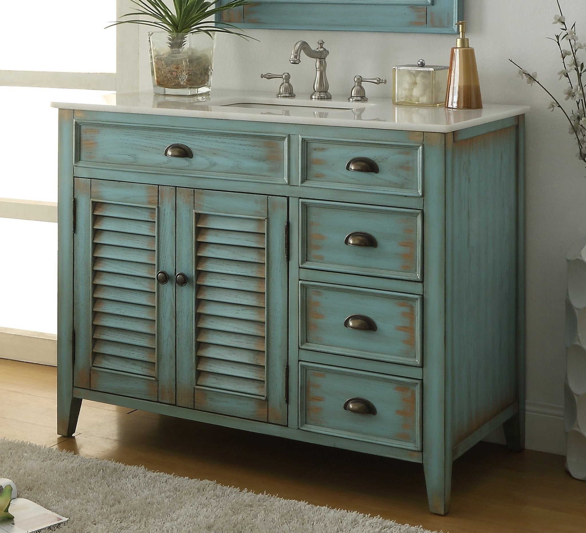 Chans Furniture CF-78888BU 42 Inch Abbeville Farmhouse Style Distressed Blue Bathroom Vanity