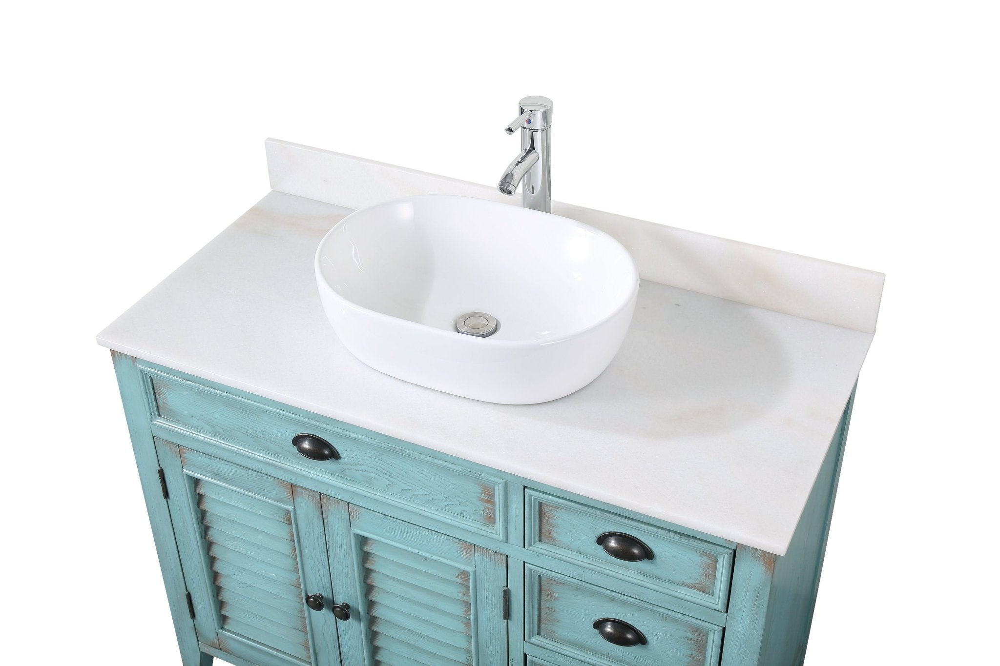 Chans Furniture CF-78881BU 42 Inch Abbeville Farmhouse Style Distressed Blue Vessel Sink Bathroom Vanity