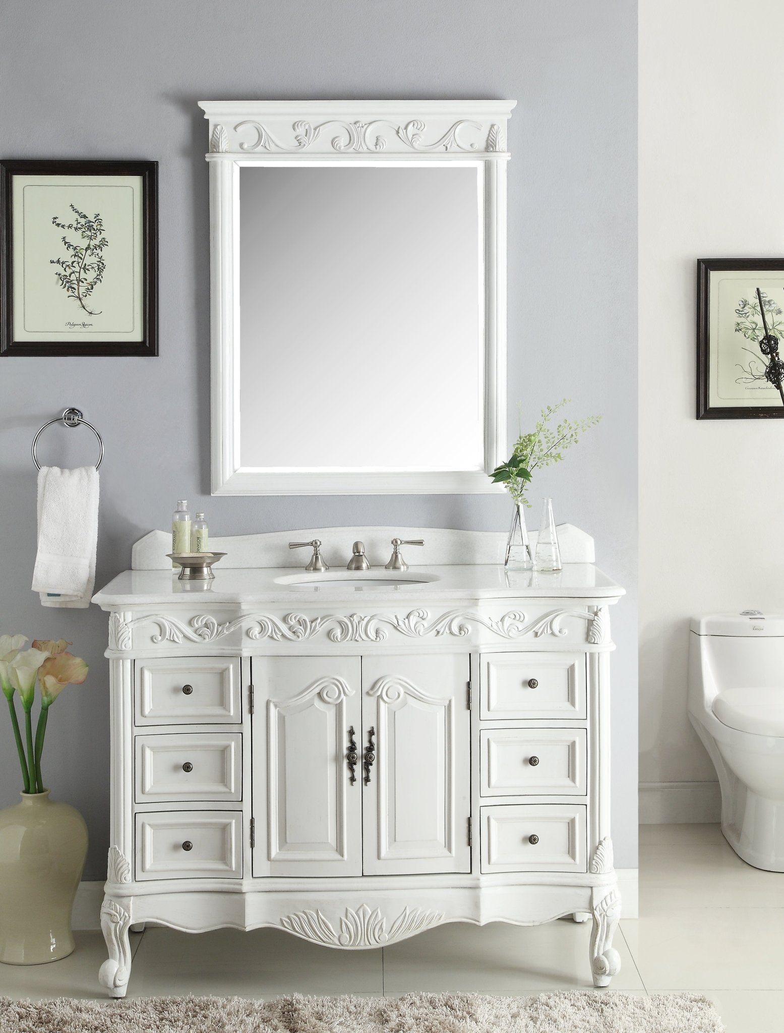 Chans Furniture SW-3882W-AW-42 42 Inch Antique White Traditional Style Single Sink Beckham Bathroom Vanity