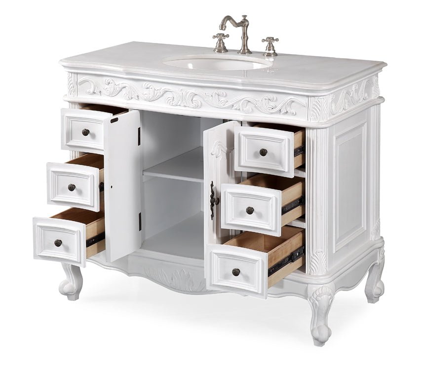 Chans Furniture SW-3882W-AW-42 42 Inch Antique White Traditional Style Single Sink Beckham Bathroom Vanity