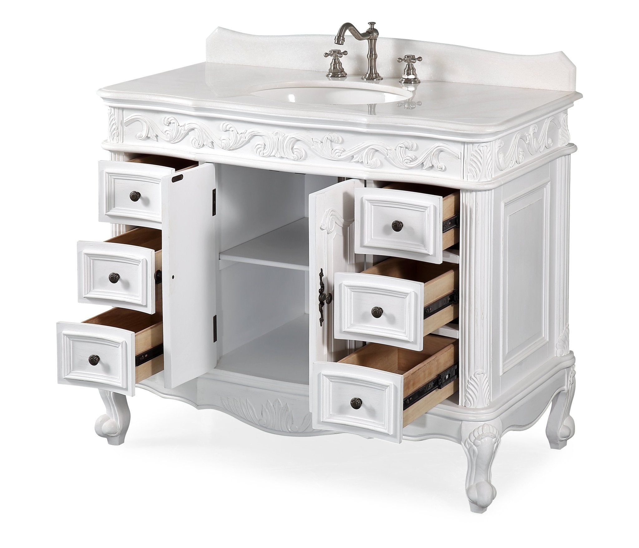Chans Furniture SW-3882W-AW-42 42 Inch Antique White Traditional Style Single Sink Beckham Bathroom Vanity