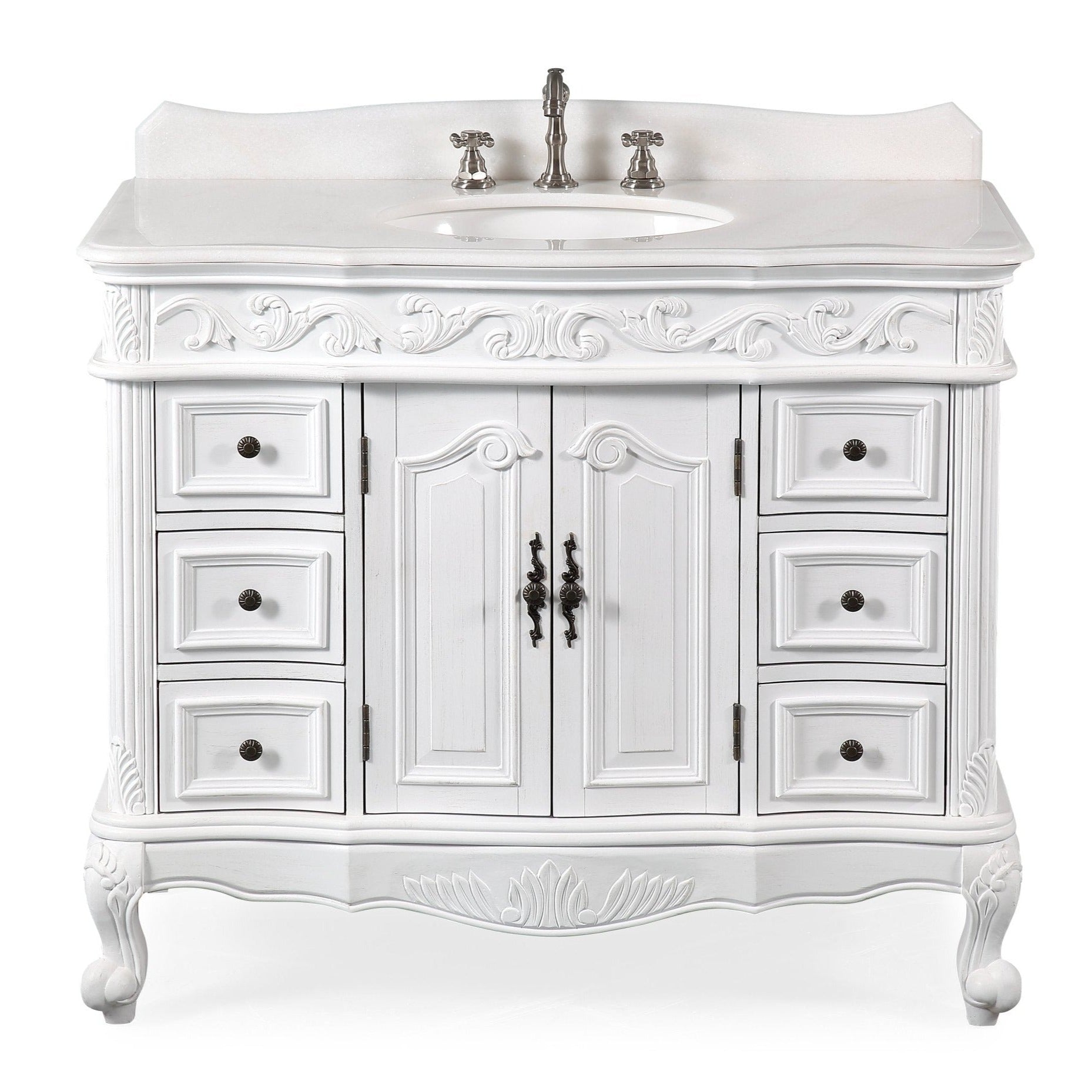 Chans Furniture SW-3882W-AW-42 42 Inch Antique White Traditional Style Single Sink Beckham Bathroom Vanity