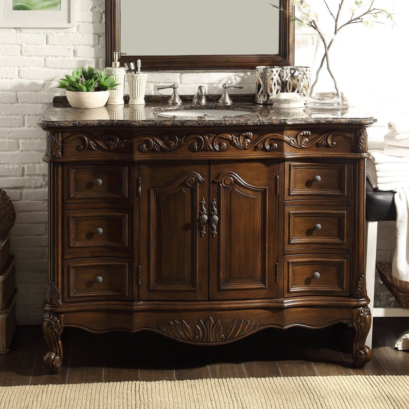 Chans Furniture SW-3882SB-TK-42 42 Inch Dark Brown Traditional Style Single Sink Baltic Brown Countertop Beckham Bathroom Vanity