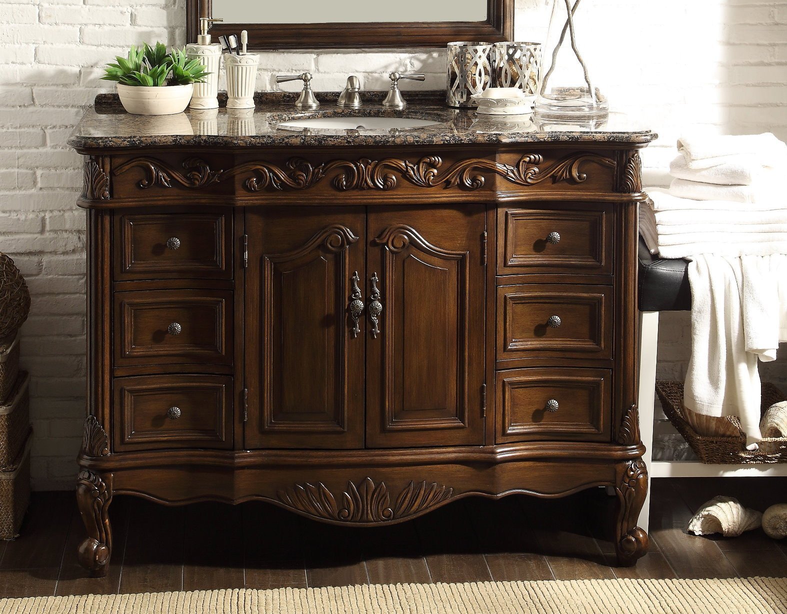Chans Furniture SW-3882SB-TK-42 42 Inch Dark Brown Traditional Style Single Sink Baltic Brown Countertop Beckham Bathroom Vanity