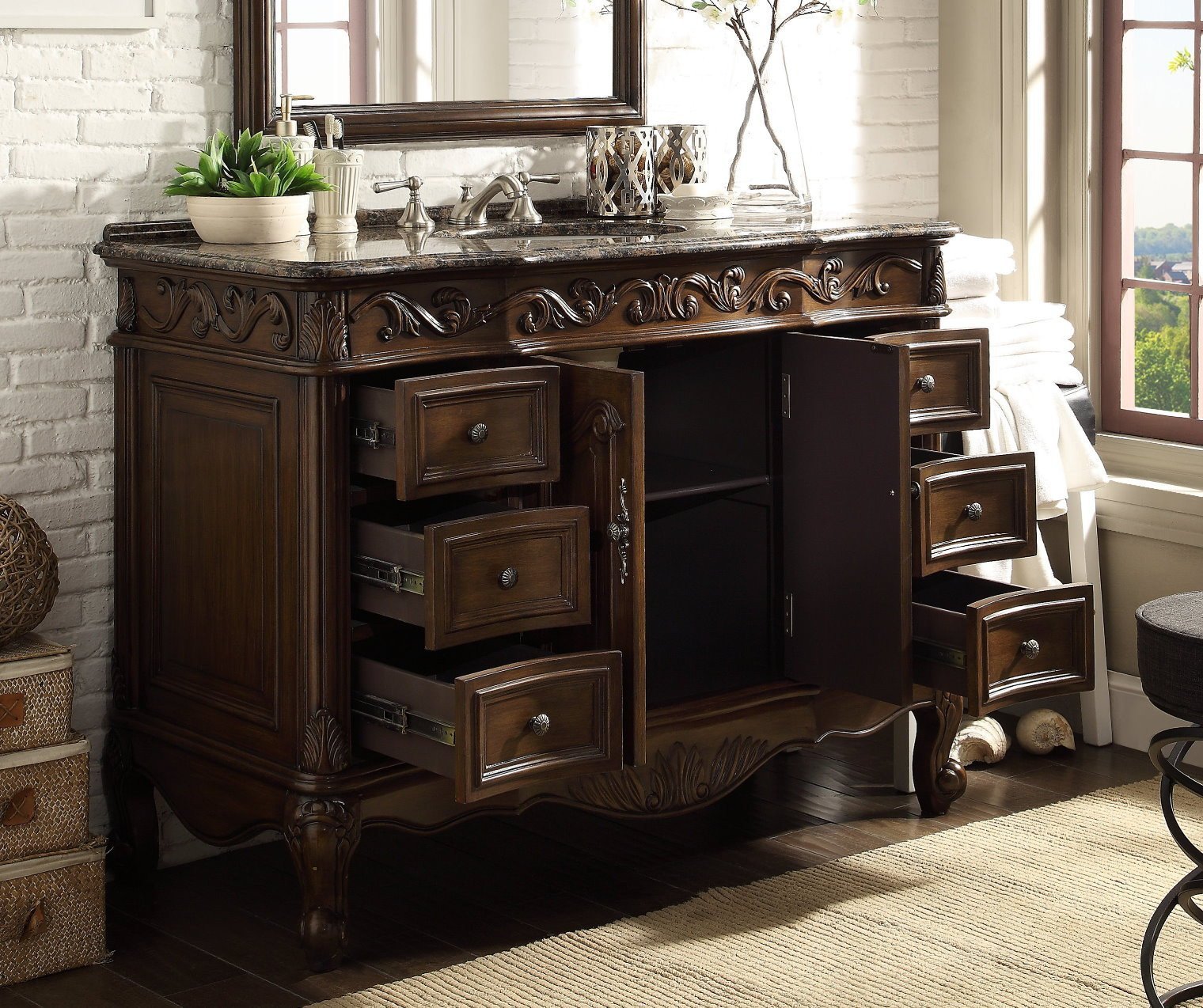Chans Furniture SW-3882SB-TK-42 42 Inch Dark Brown Traditional Style Single Sink Baltic Brown Countertop Beckham Bathroom Vanity