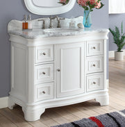 Chans Furniture Q1044W 42" Benton Collection Carrara Marble Top Sesto White Bathroom Vanity