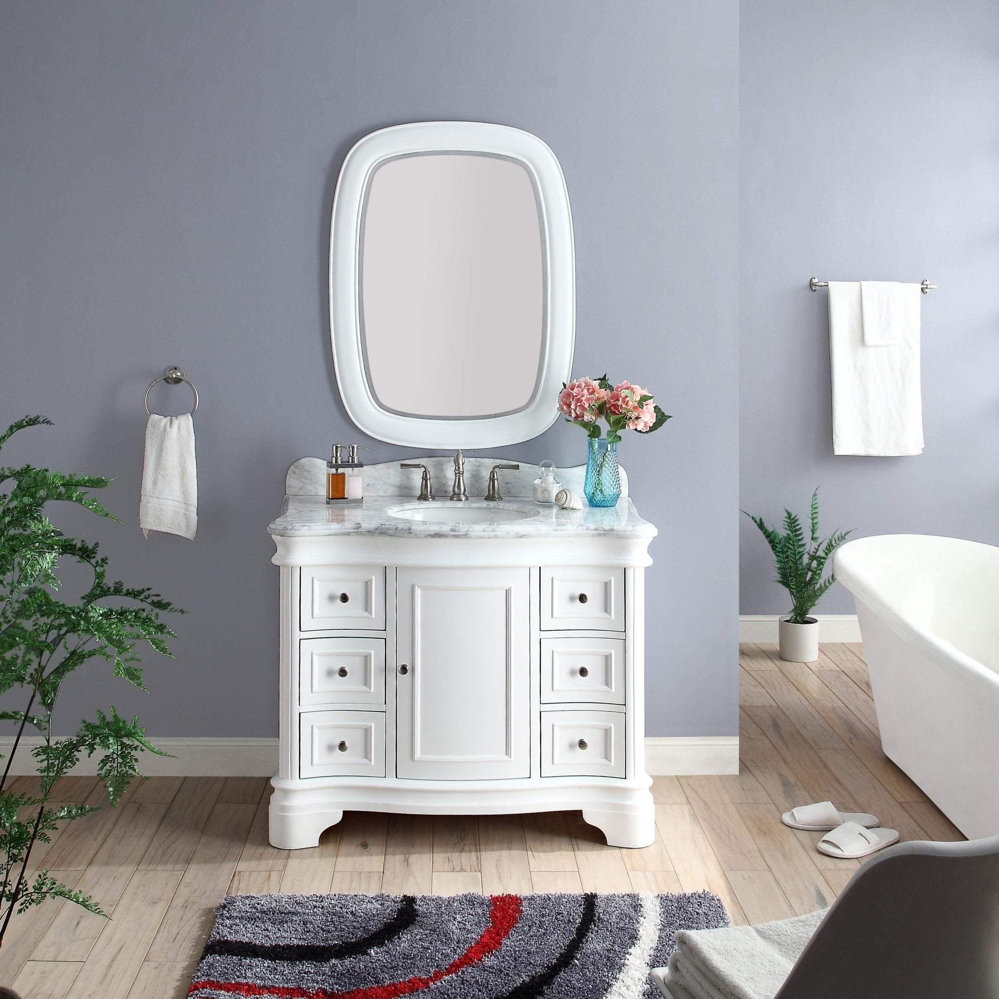 Chans Furniture Q1044W 42" Benton Collection Carrara Marble Top Sesto White Bathroom Vanity