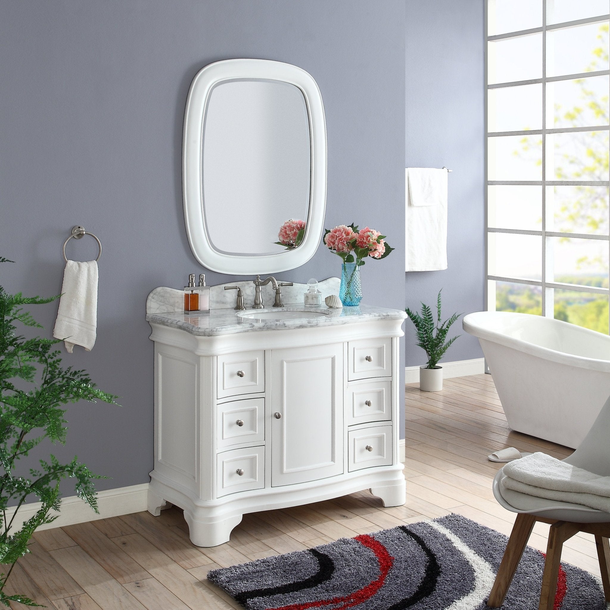 Chans Furniture Q1044W 42" Benton Collection Carrara Marble Top Sesto White Bathroom Vanity