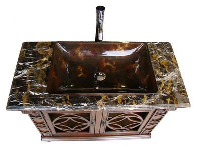 Chans Furniture HF-1217GF 42" Benton Collection Italian Portoro Marble Top Vigo Bathroom Sink Vanity