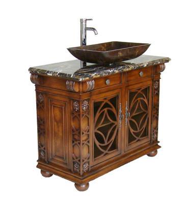 Chans Furniture HF-1217GF 42" Benton Collection Italian Portoro Marble Top Vigo Bathroom Sink Vanity