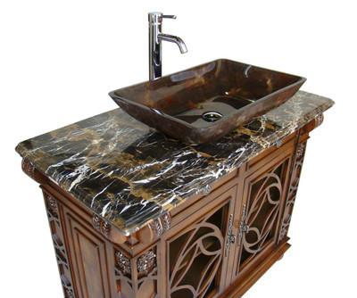Chans Furniture HF-1217GF 42" Benton Collection Italian Portoro Marble Top Vigo Bathroom Sink Vanity