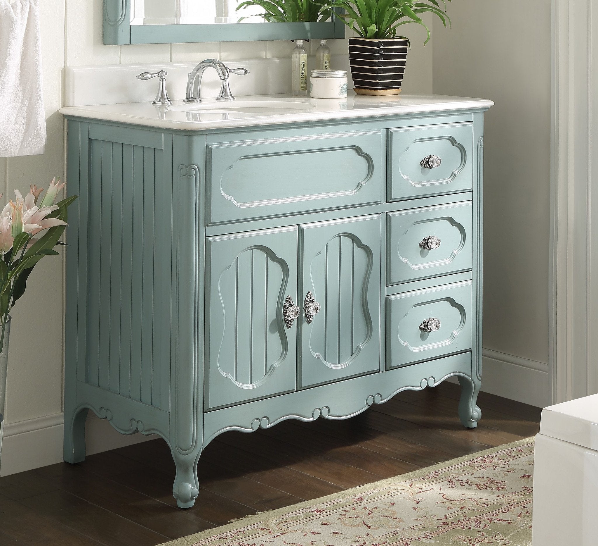 Chans Furniture GD-1509LB 42 Inch Light Blue Charming Cottage Chic Knoxville Vanity With Marble Top