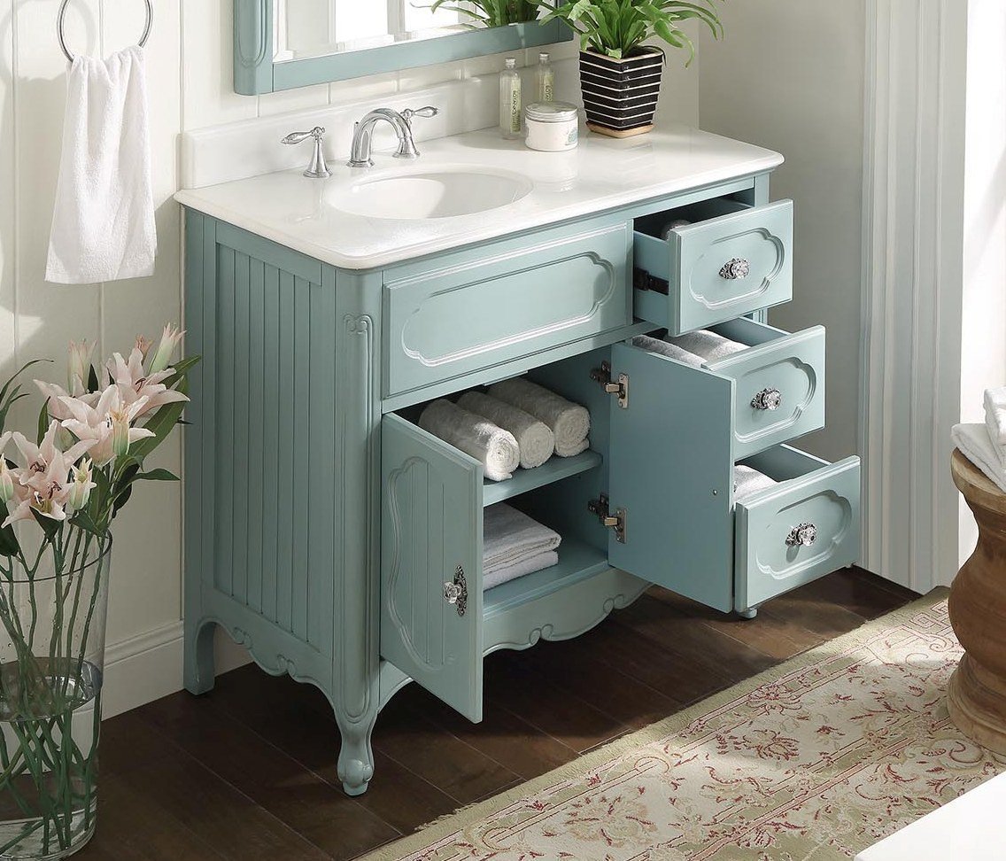 Chans Furniture GD-1509LB 42 Inch Light Blue Charming Cottage Chic Knoxville Vanity With Marble Top