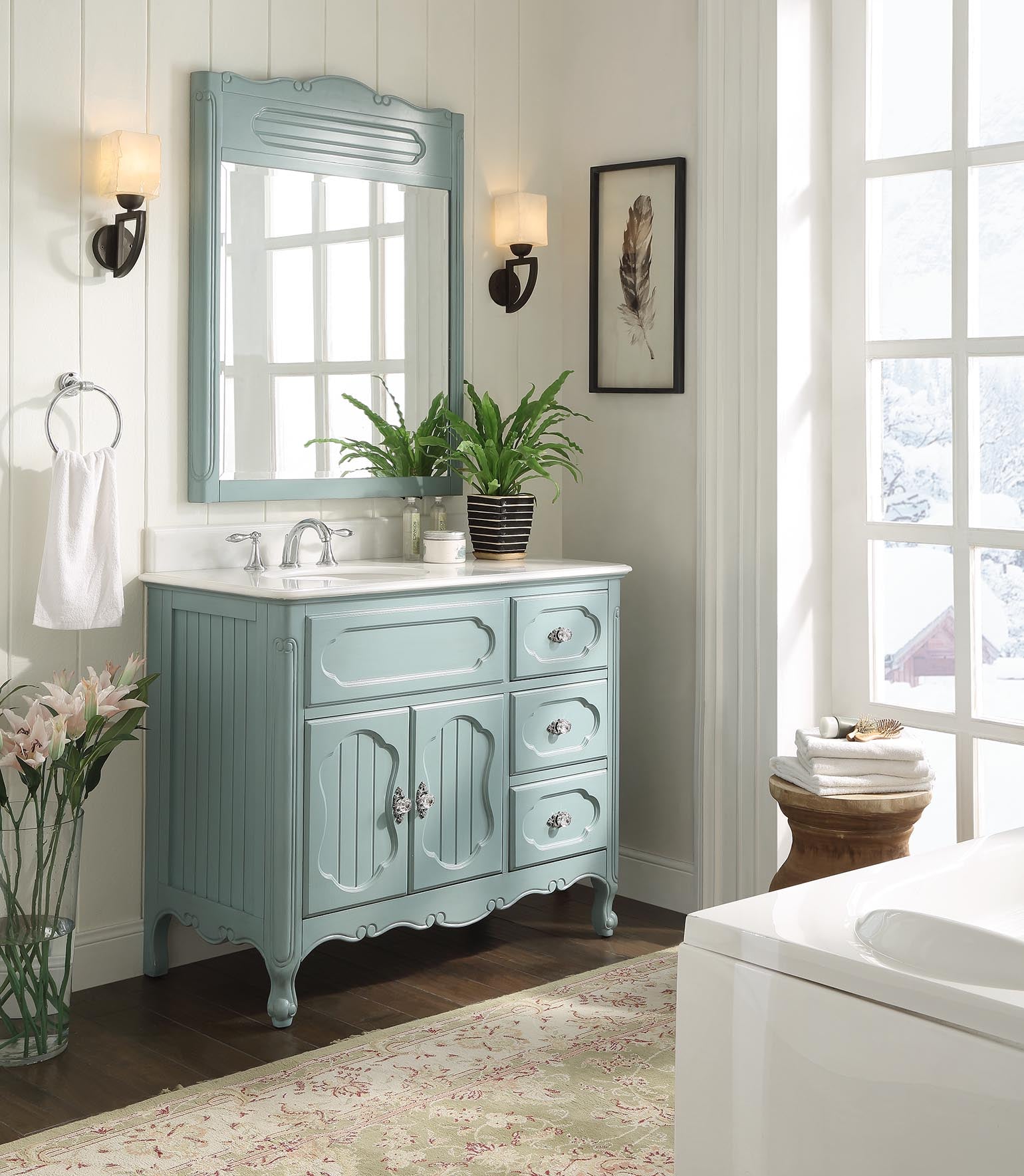 Chans Furniture GD-1509LB 42 Inch Light Blue Charming Cottage Chic Knoxville Vanity With Marble Top