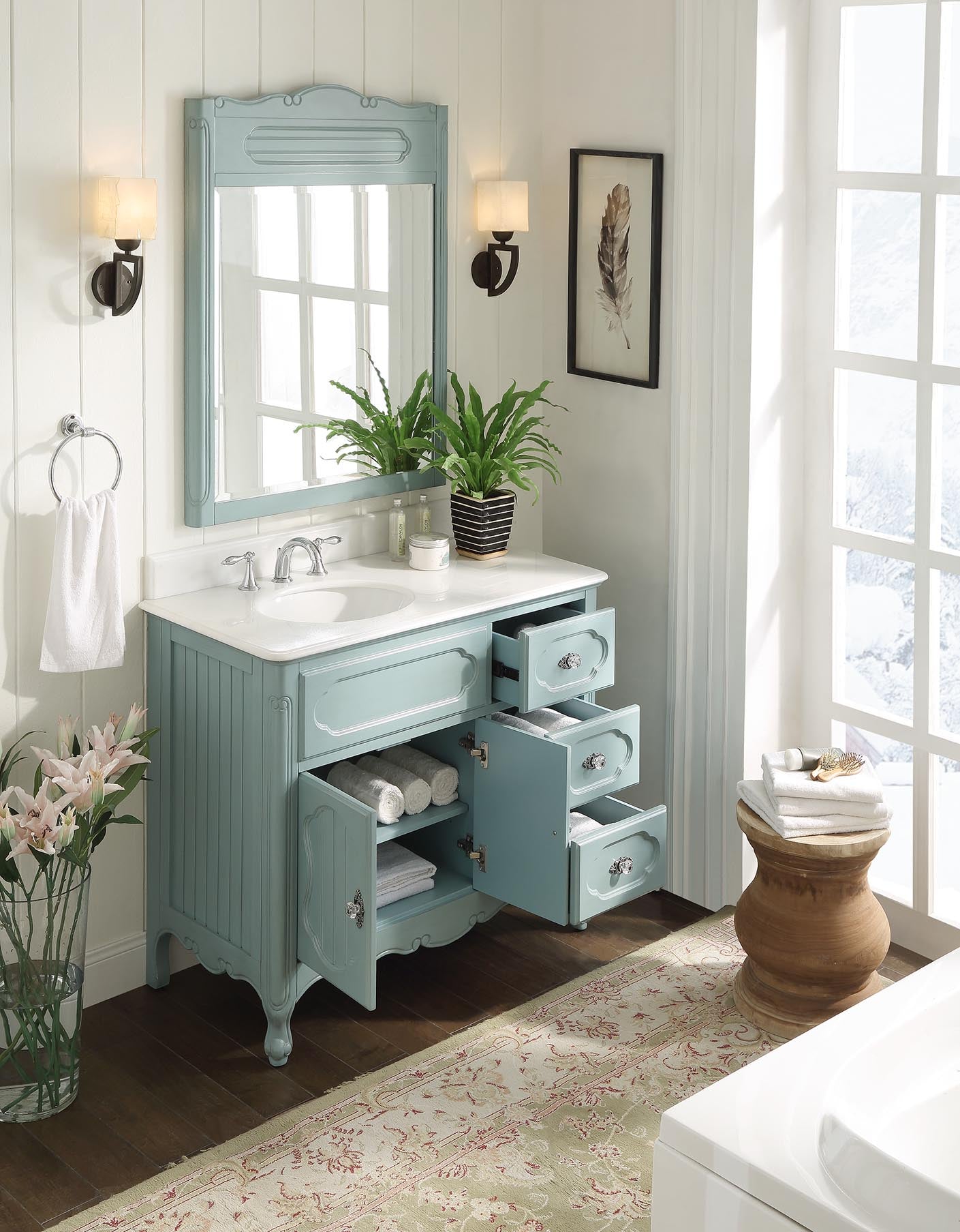 Chans Furniture GD-1509LB 42 Inch Light Blue Charming Cottage Chic Knoxville Vanity With Marble Top