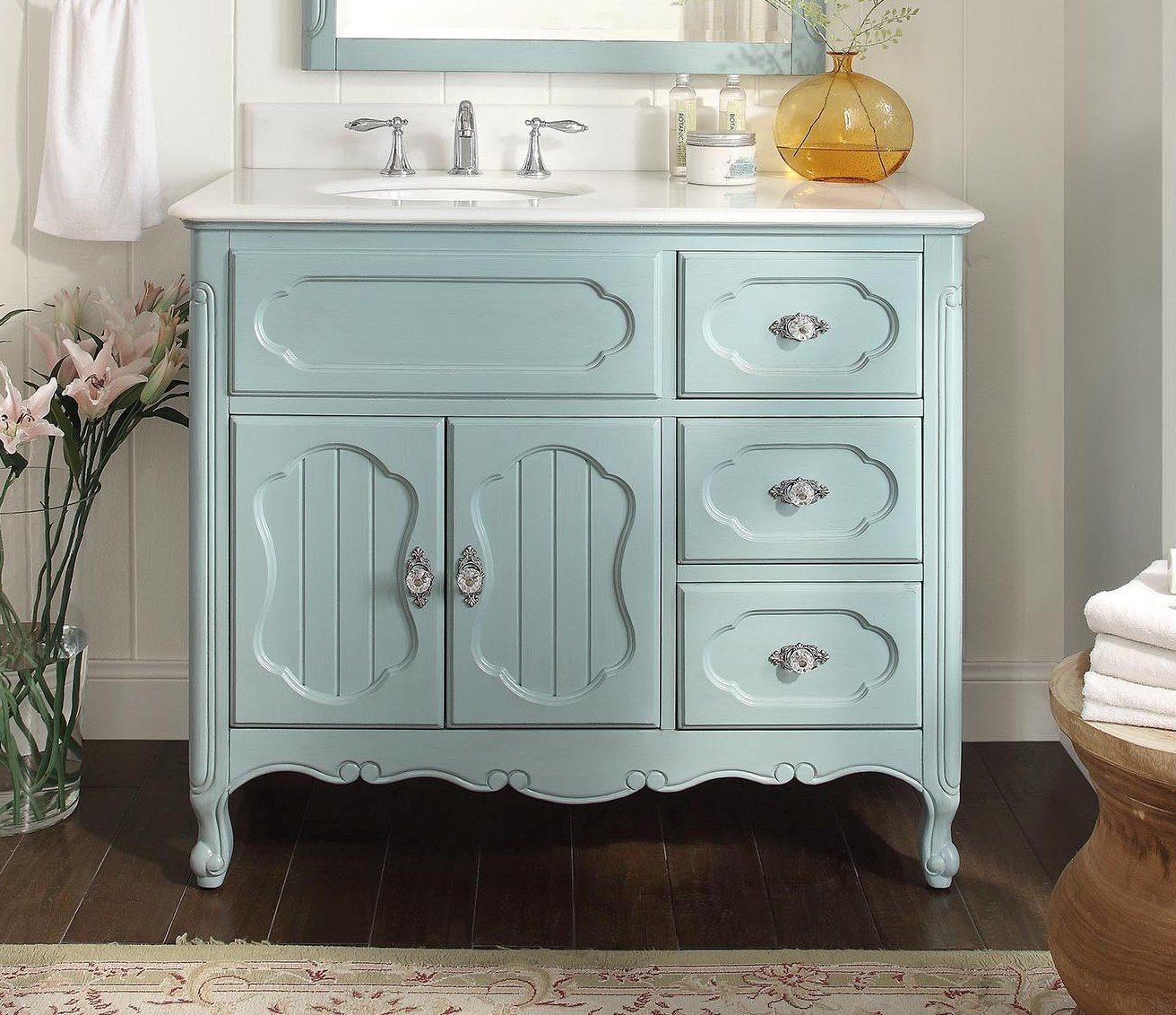 Chans Furniture GD-1509LB 42 Inch Light Blue Charming Cottage Chic Knoxville Vanity With Marble Top
