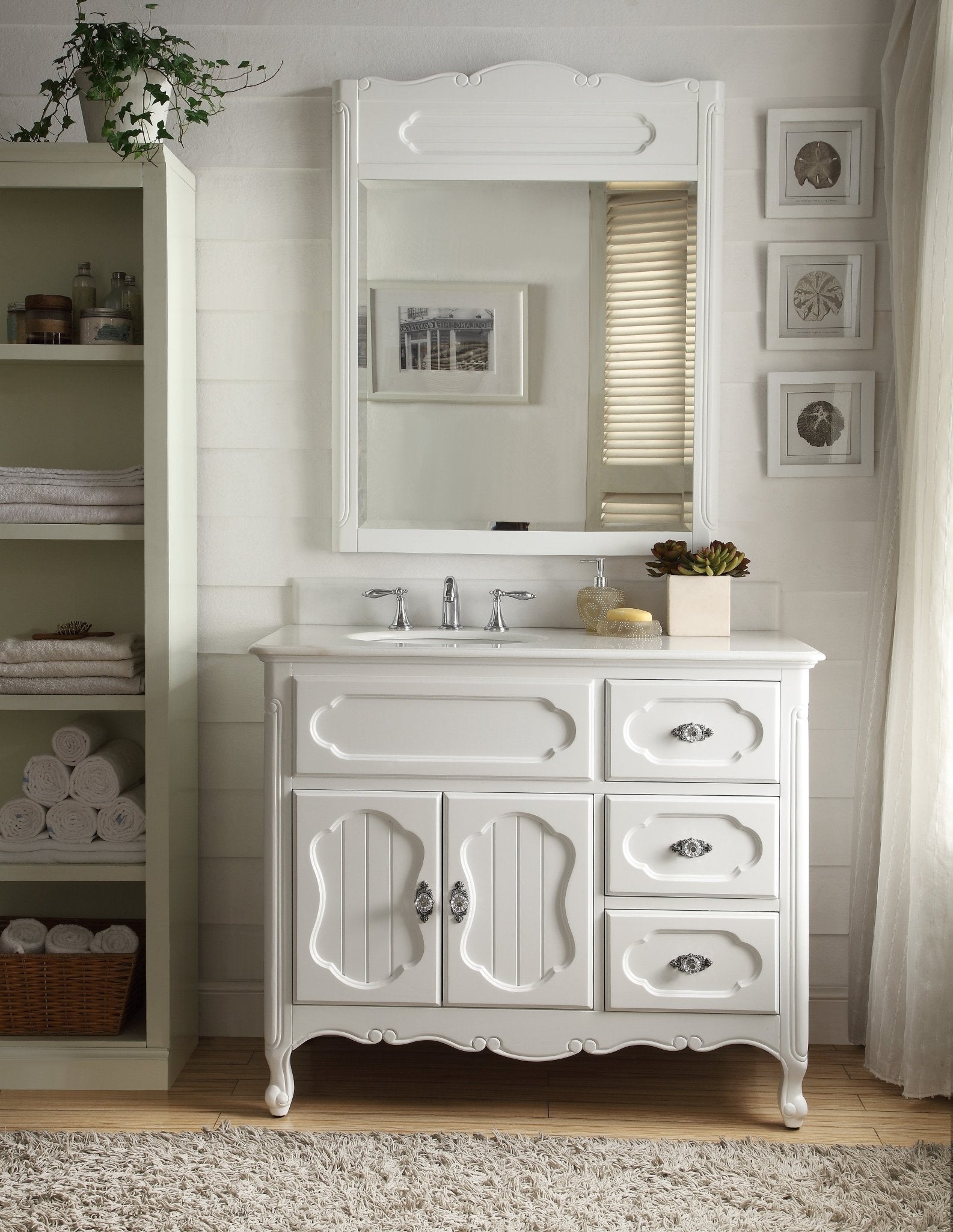 Chans Furniture GD-1509AW 42 Inch White Charming Cottage Chic Knoxville Vanity With Marble Top
