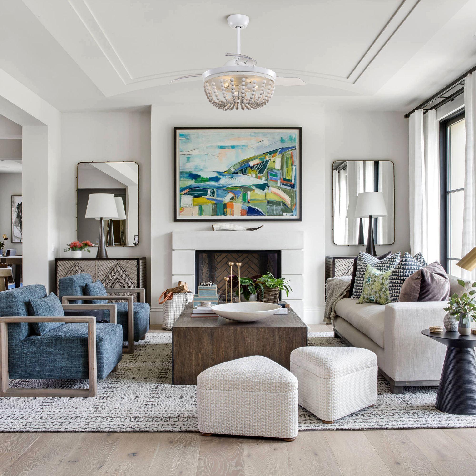 42" Huang Farmhouse Wooden Beads Ceiling Fan with Lighting