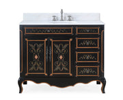Chans Furniture HF-2342-42 42 Inch Black Hand-Painted Floral Decoroso Bathroom Vanity With Side Drawers