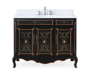 Chans Furniture HF-2326-42 42 inch Black Hand-Painted Floral Decoroso Side Cabinet Bathroom Vanity