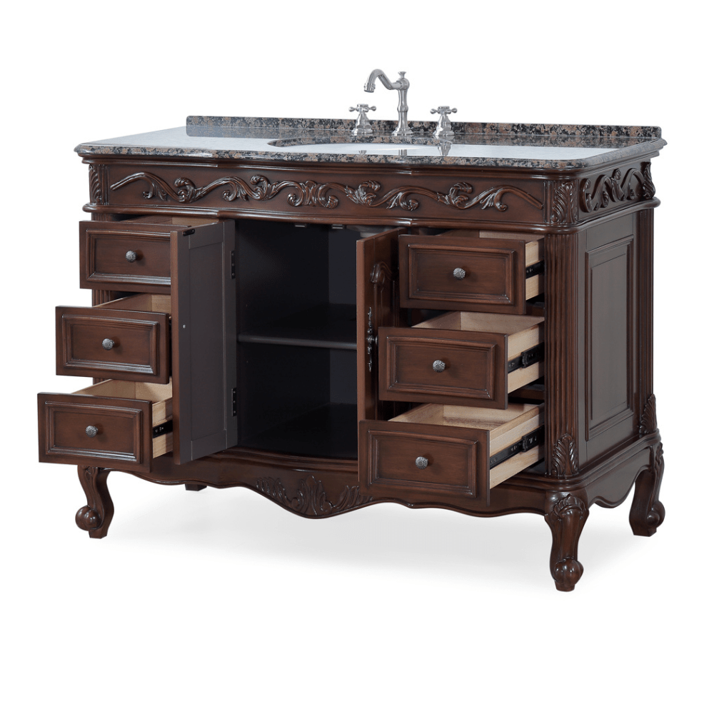Chans Furniture SW-3882SB-TK-42 42 Inch Dark Brown Traditional Style Single Sink Baltic Brown Countertop Beckham Bathroom Vanity