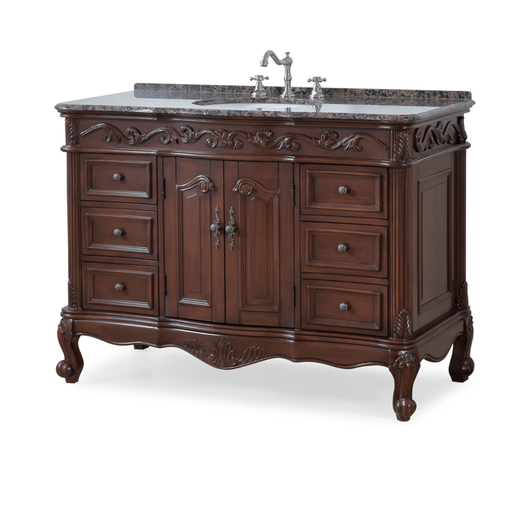 Chans Furniture SW-3882SB-TK-42 42 Inch Dark Brown Traditional Style Single Sink Baltic Brown Countertop Beckham Bathroom Vanity
